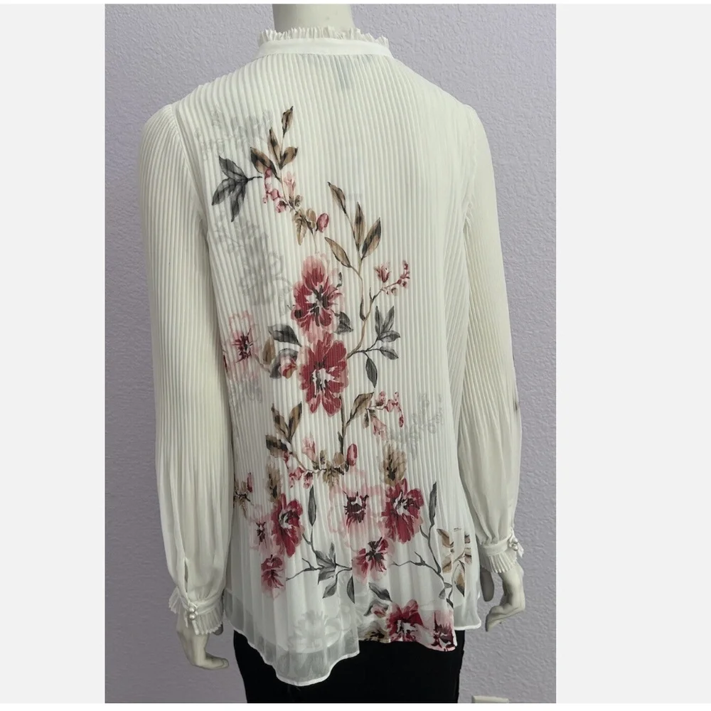 WHBM Womens White Floral Print Pleated Blouse Sz8 NWT - Picture 8 of 10